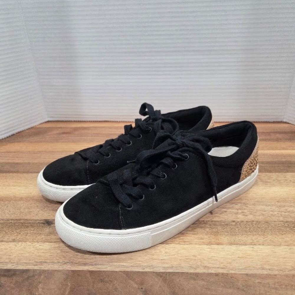 JCrew Factory Road Trip Sneakers Women's 6.5 Black Microsuede Leopard Calf Hair